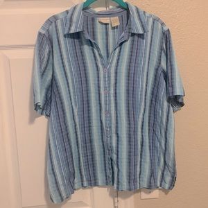 Vintage shades of blue Erika short sleeved button front shirt.